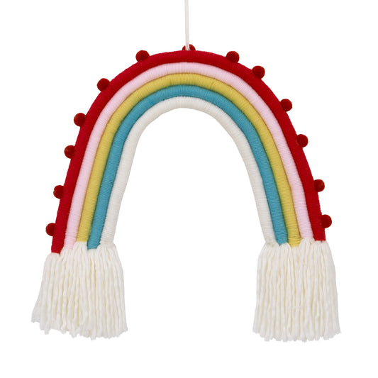 Little Love by NoJo Rainbow Tapestry Red, Pink, Yellow, Blue and White Yarn Wall Decor