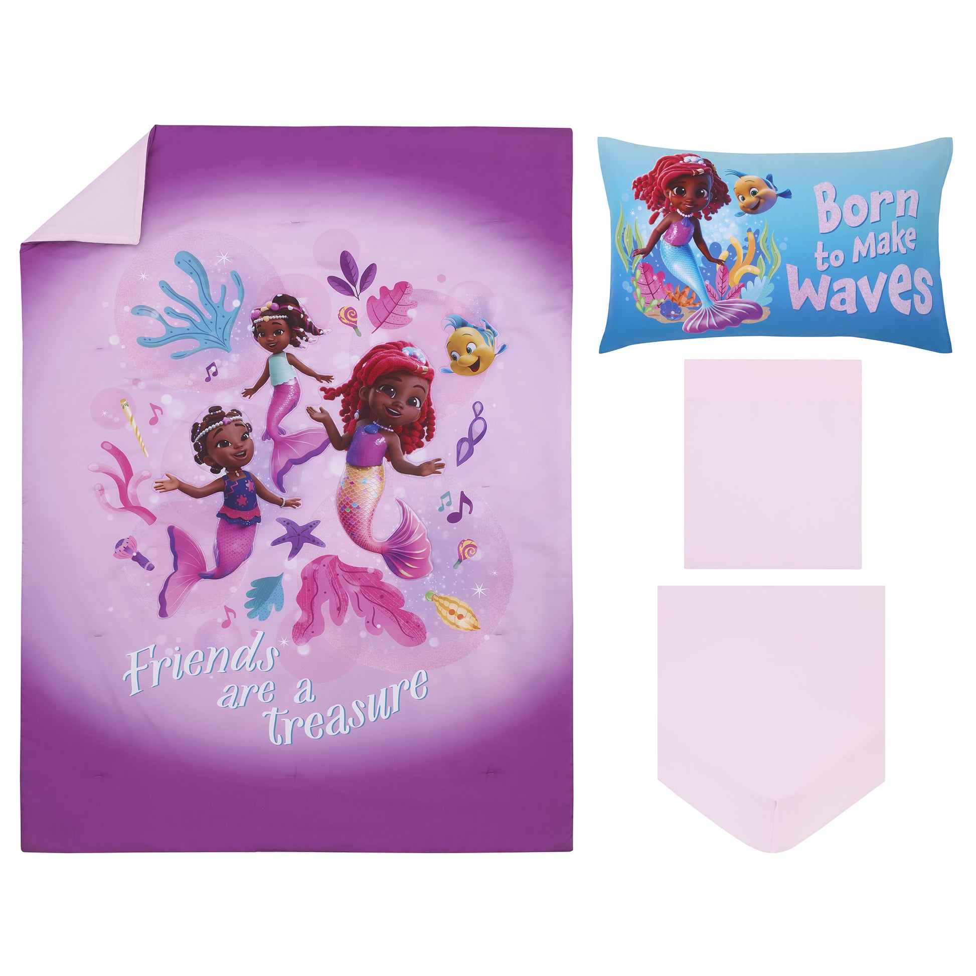 NoJo Disney Junior Ariel Pink and Aqua Friends Are A Treasure 4 Piece Toddler Bed Set