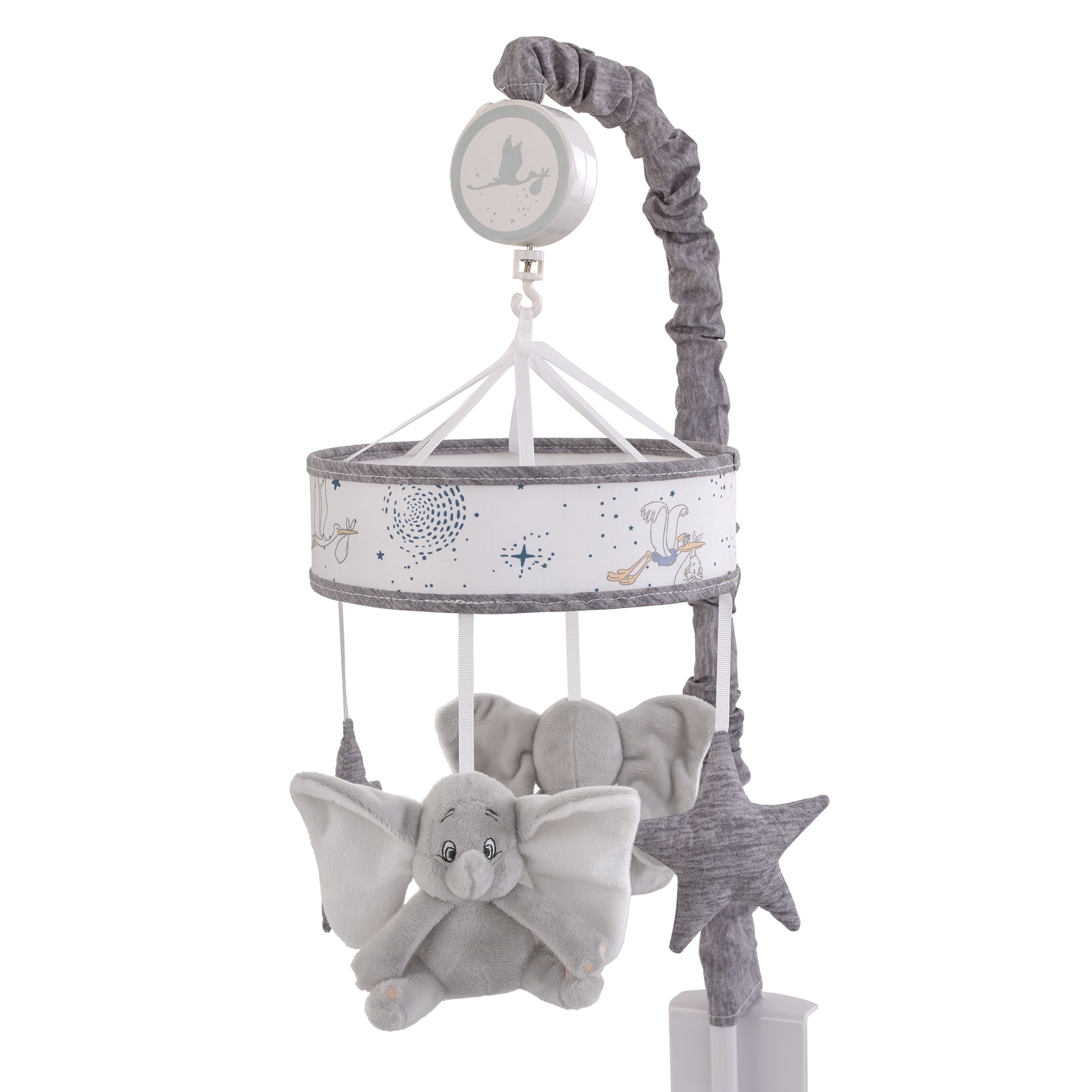 Disney Dumbo Sweet Little Baby Light Blue, White and Gray Dumbo and Stars Plush Musical Mobile
