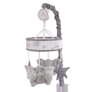 Disney Dumbo Sweet Little Baby Light Blue, White and Gray Dumbo and Stars Plush Musical Mobile