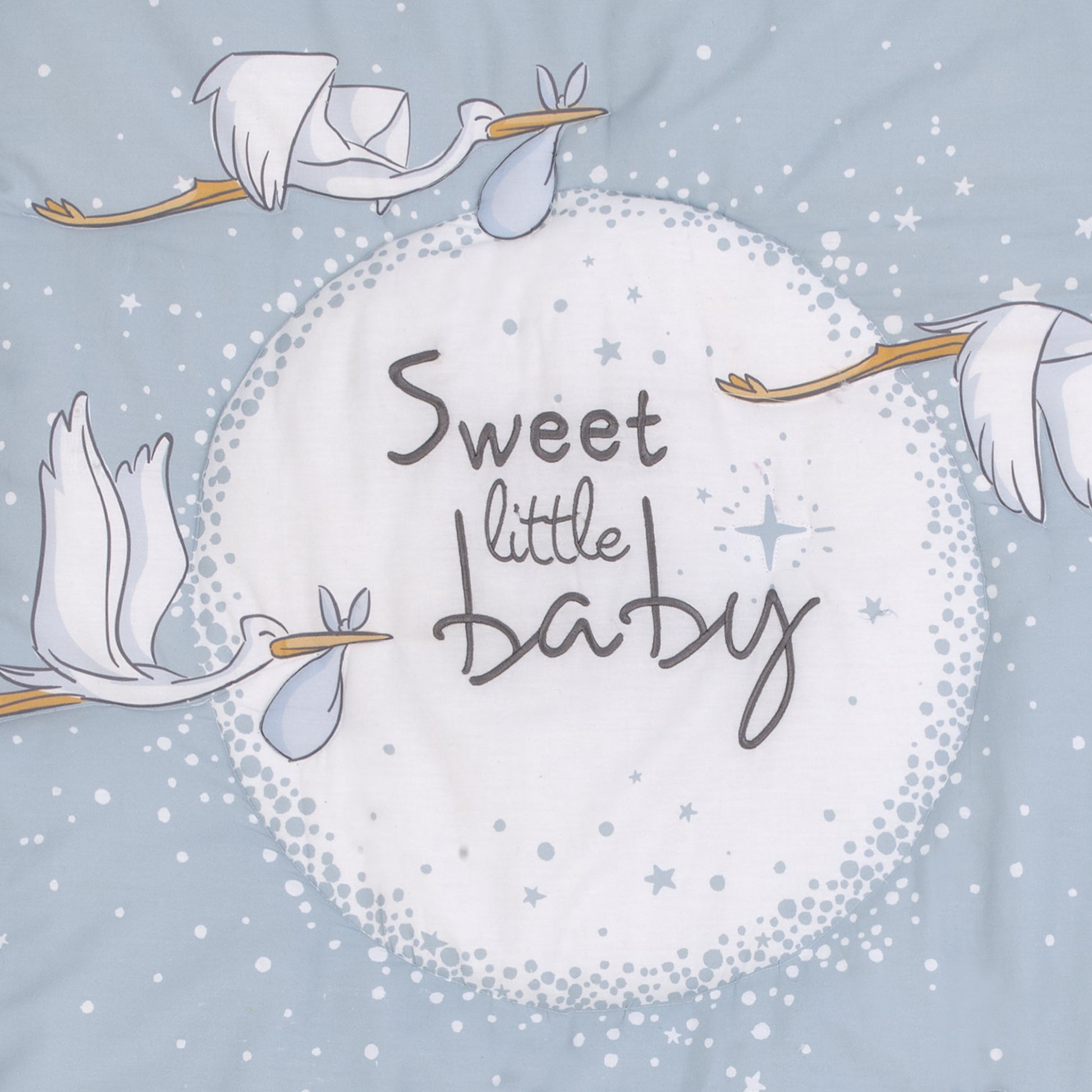 Disney Dumbo Sweet Little Baby Light Blue, Gray, and White Storks, Stars, Clouds and Moon 3 Piece Nursery Crib Bedding Set - Comforter, 100% Cotton Fitted Crib Sheet and Crib Skirt