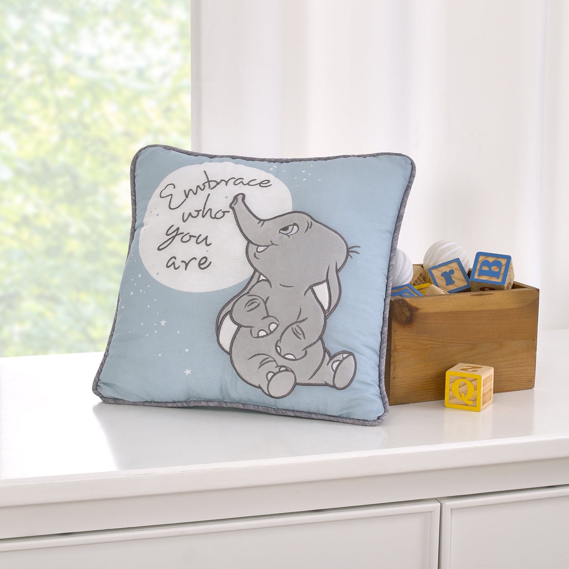 Disney Dumbo Sweet Little Baby Light Blue and White "Embrace Who You Are" Applique Decorative Pillow