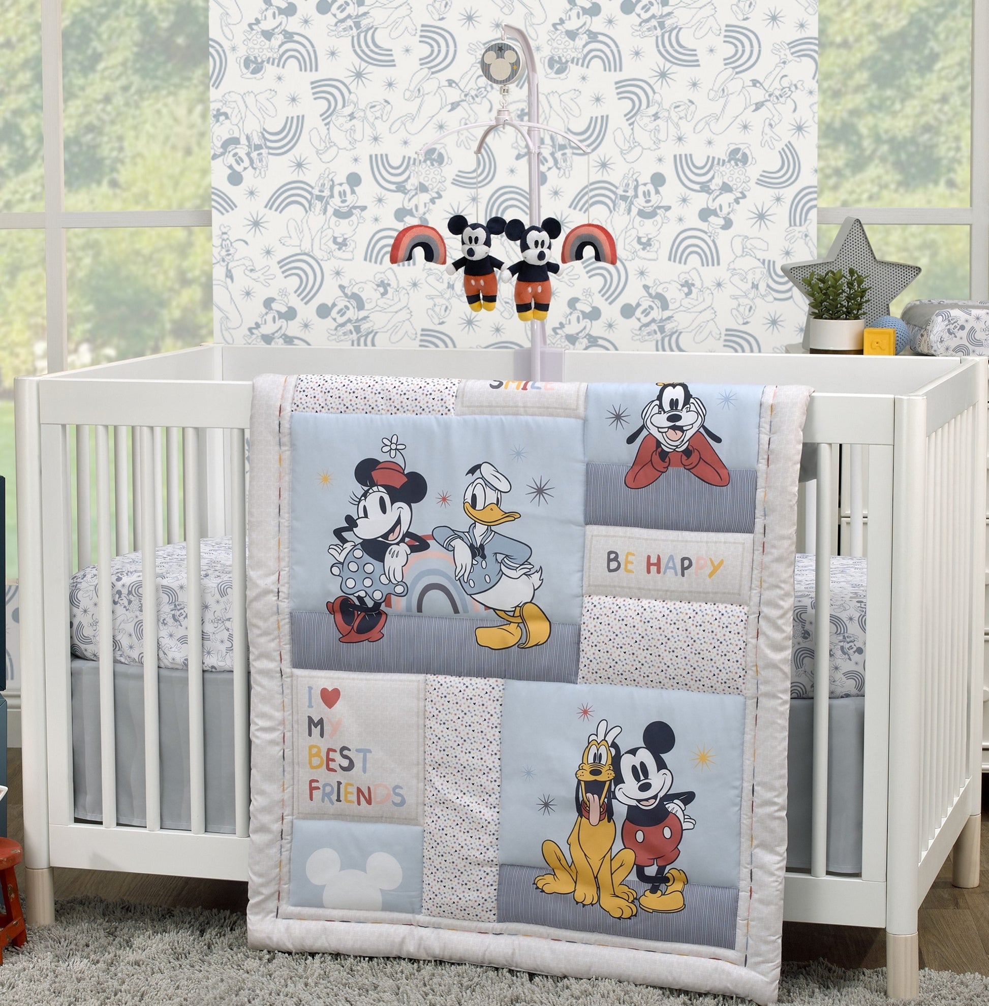 Disney Mickey and Friends Red and Black Mickey Mouse with Multi-Colored Rainbows Musical Mobile