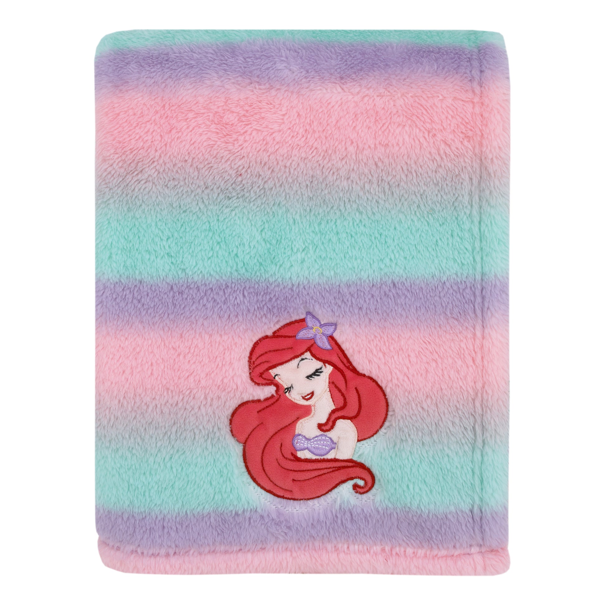 Disney Ariel Watercolor Wishes Pink, Lavender, Aqua, and Orange, One of a Kind Ombre Sherpa Super Soft Baby Blanket