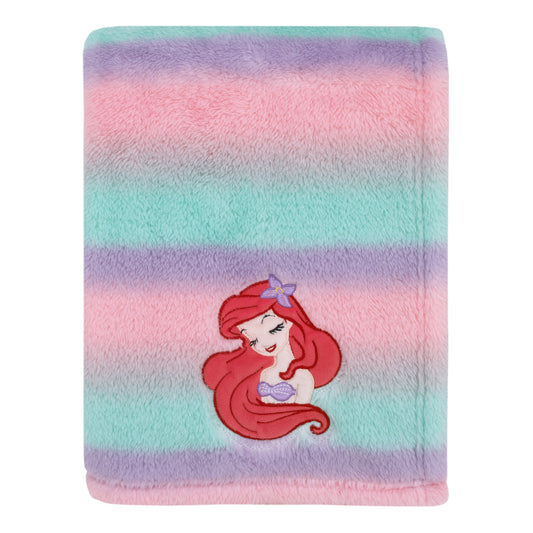 Disney Ariel Watercolor Wishes Pink, Lavender, Aqua, and Orange, One of a Kind Ombre Sherpa Super Soft Baby Blanket