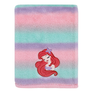 Disney Ariel Watercolor Wishes Pink, Lavender, Aqua, and Orange, One of a Kind Ombre Sherpa Super Soft Baby Blanket