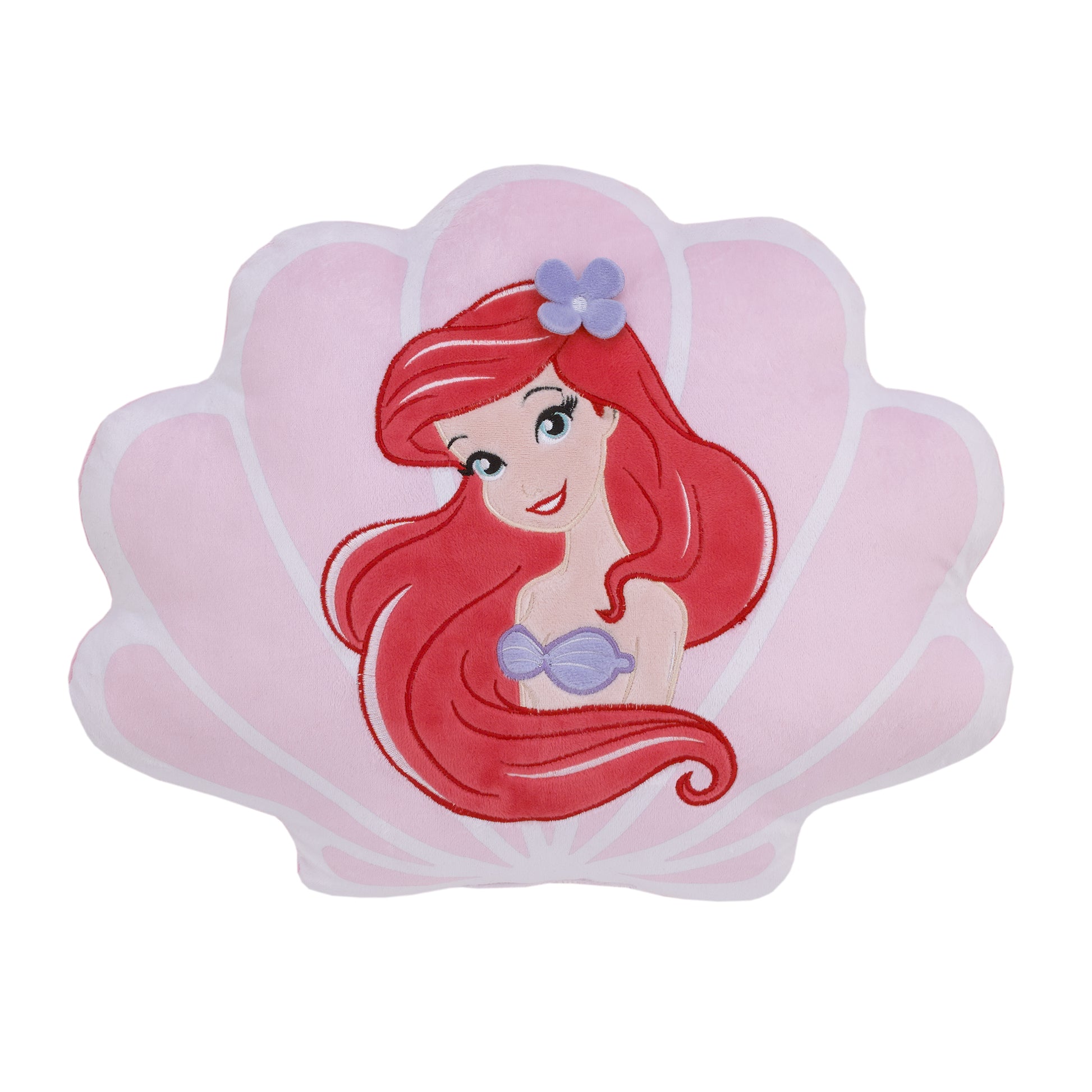 Disney Ariel Watercolor Wishes Pink and White Seashell Decorative Pillow