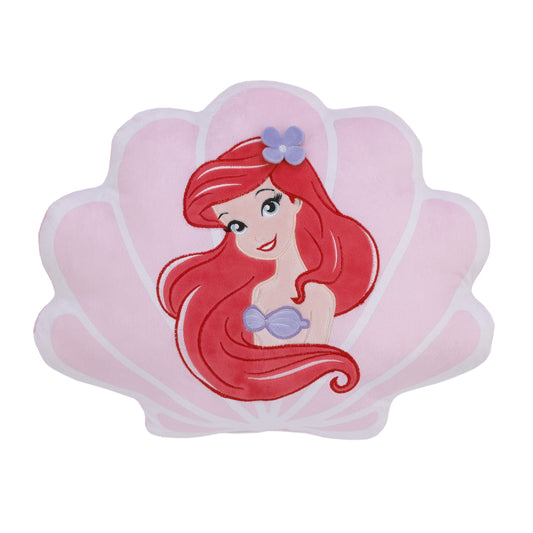 Disney Ariel Watercolor Wishes Pink and White Seashell Decorative Pillow