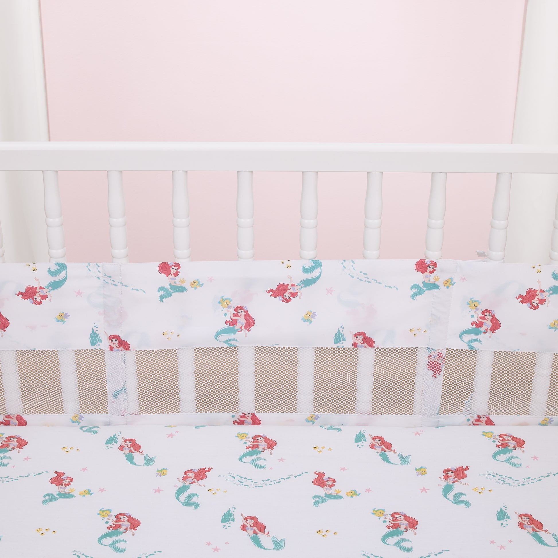 Disney Ariel Watercolor Wishes Aqua, White, and Orange Secure-Me Crib Liner