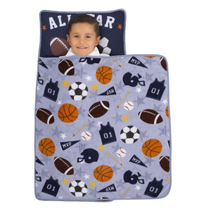 Everything Kids Sports Gray, Navy, Orange, and Brown Allstar Toddler Nap Mat