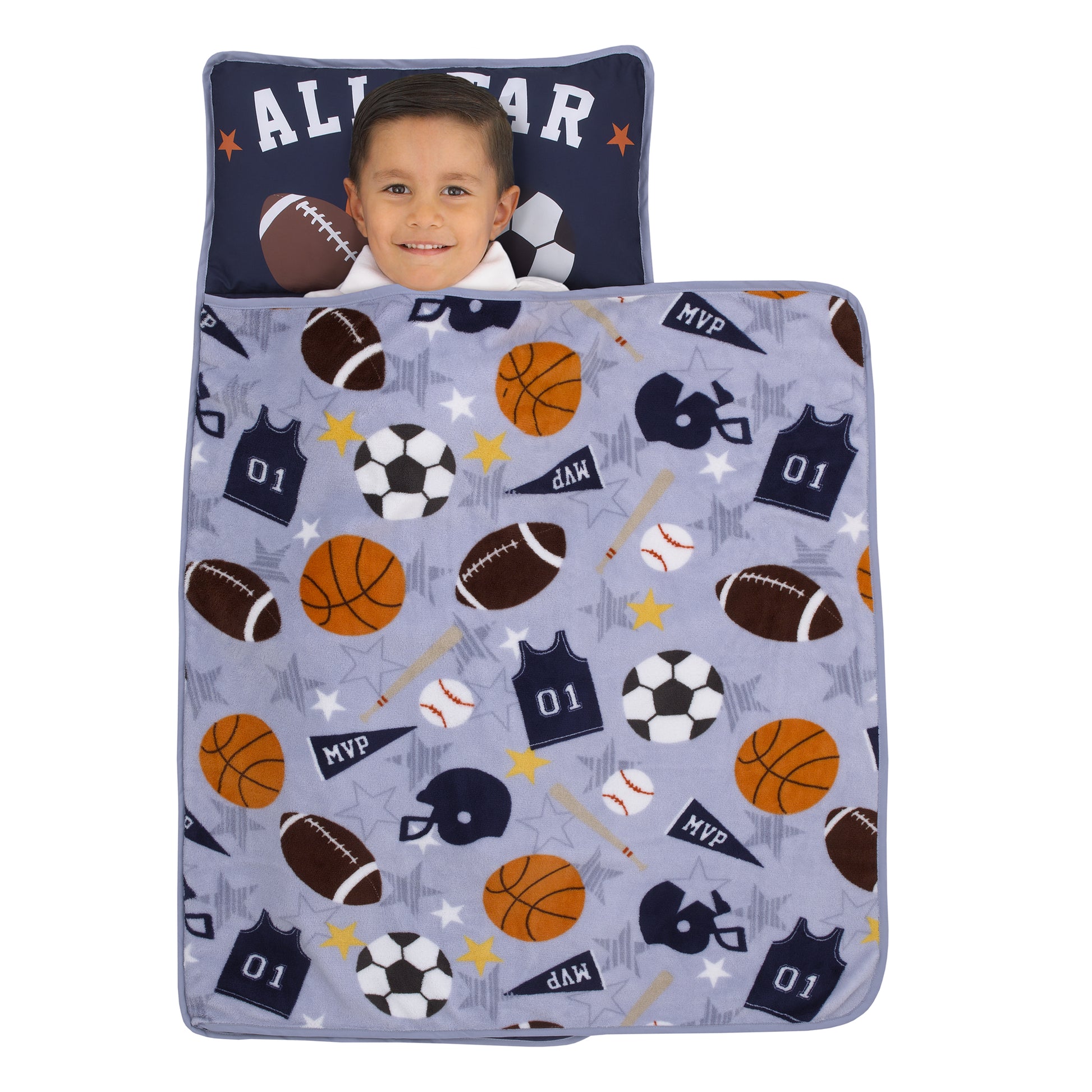 Everything Kids Sports Gray, Navy, Orange, and Brown Allstar Toddler Nap Mat
