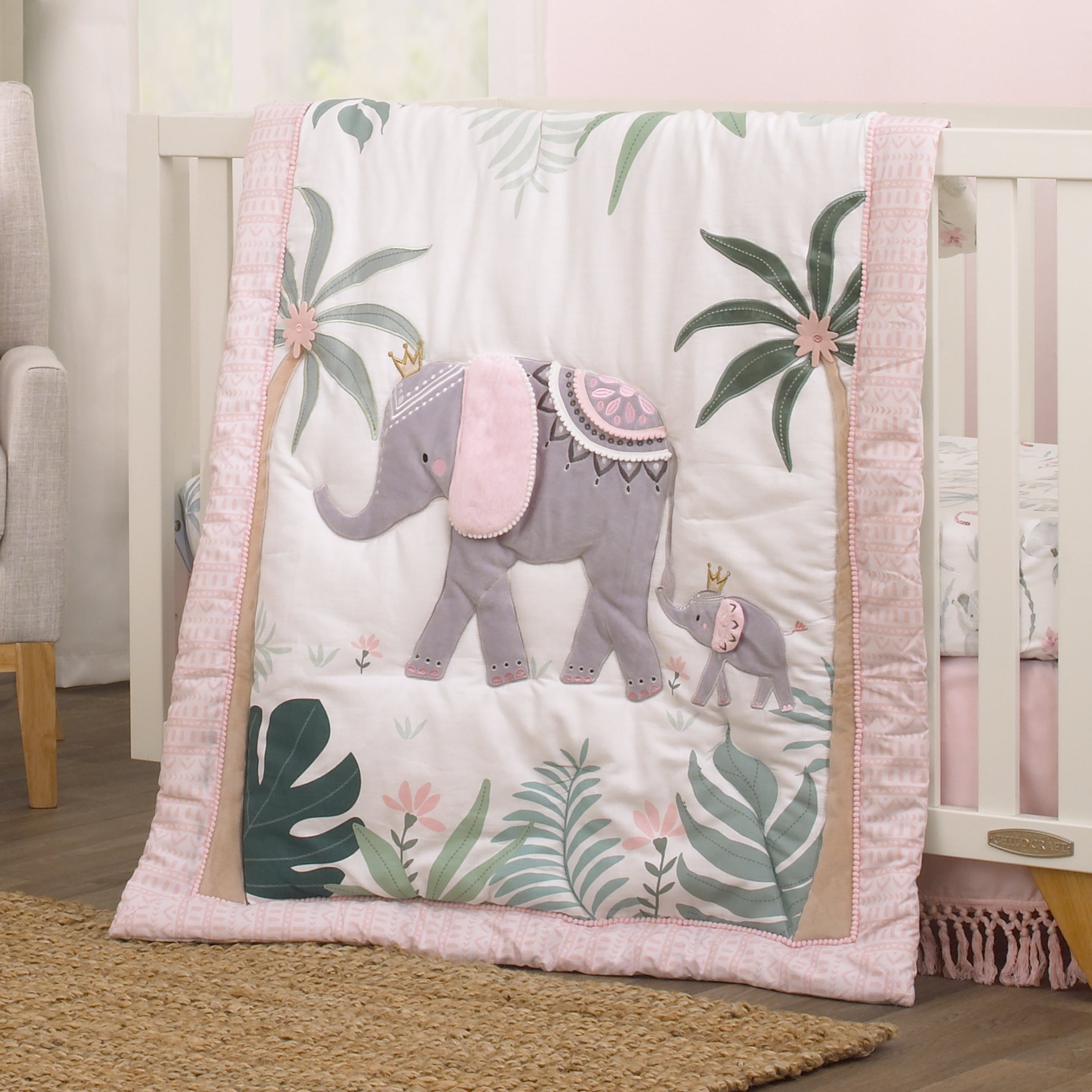 NoJo Tropical Princess Elephant /Jungle Pink and Green 4 Piece