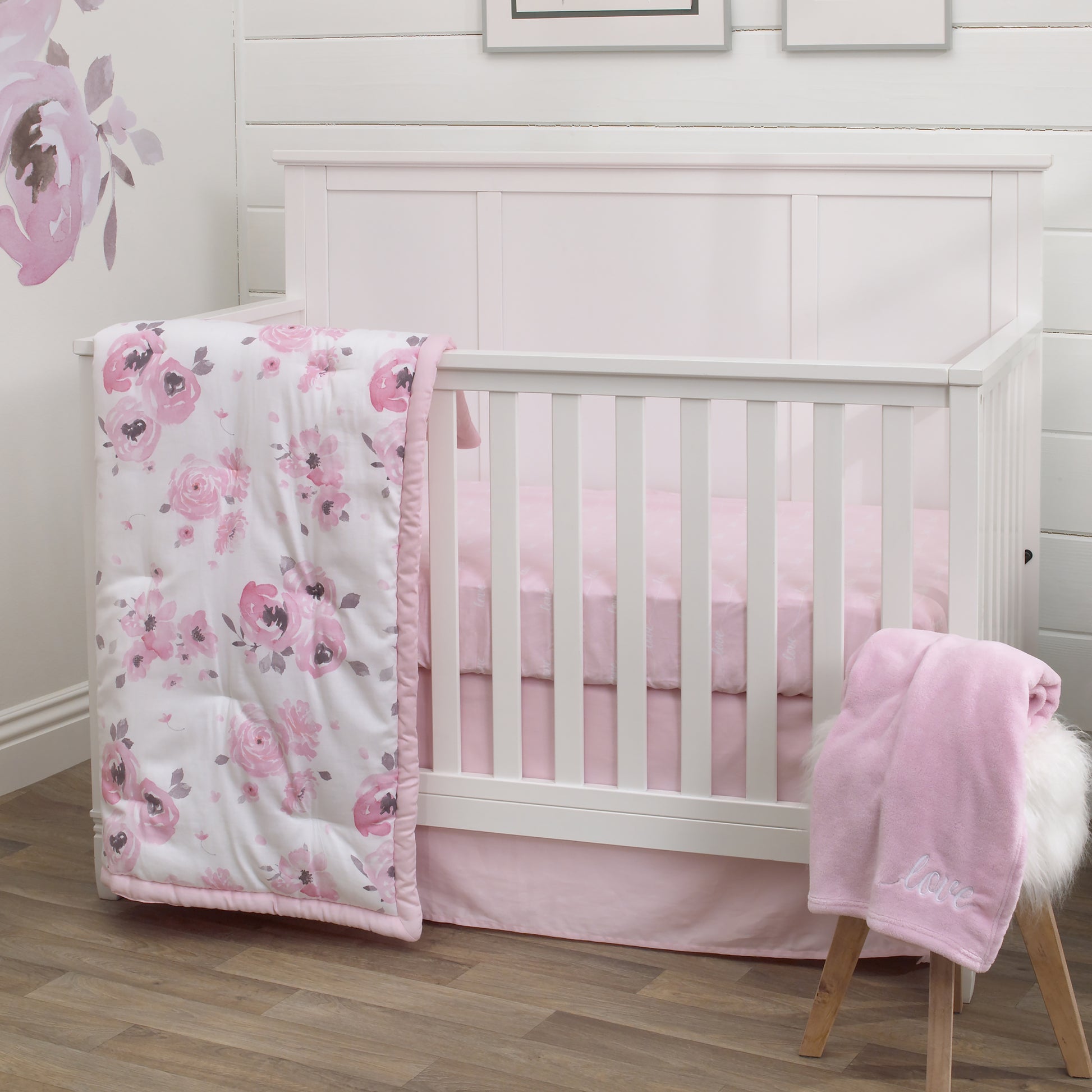 NoJo Dreamer Watercolor Floral 8 Piece Nursery Crib Bedding Set