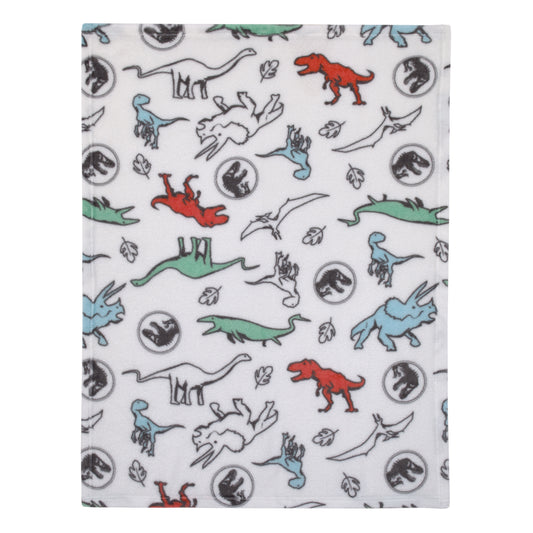 Welcome to the Universe Baby Jurassic World White, Blue, Red and Green Dinosaur Super Soft Baby Blanket