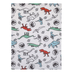 Welcome to the Universe Baby Jurassic World White, Blue, Red and Green Dinosaur Super Soft Baby Blanket