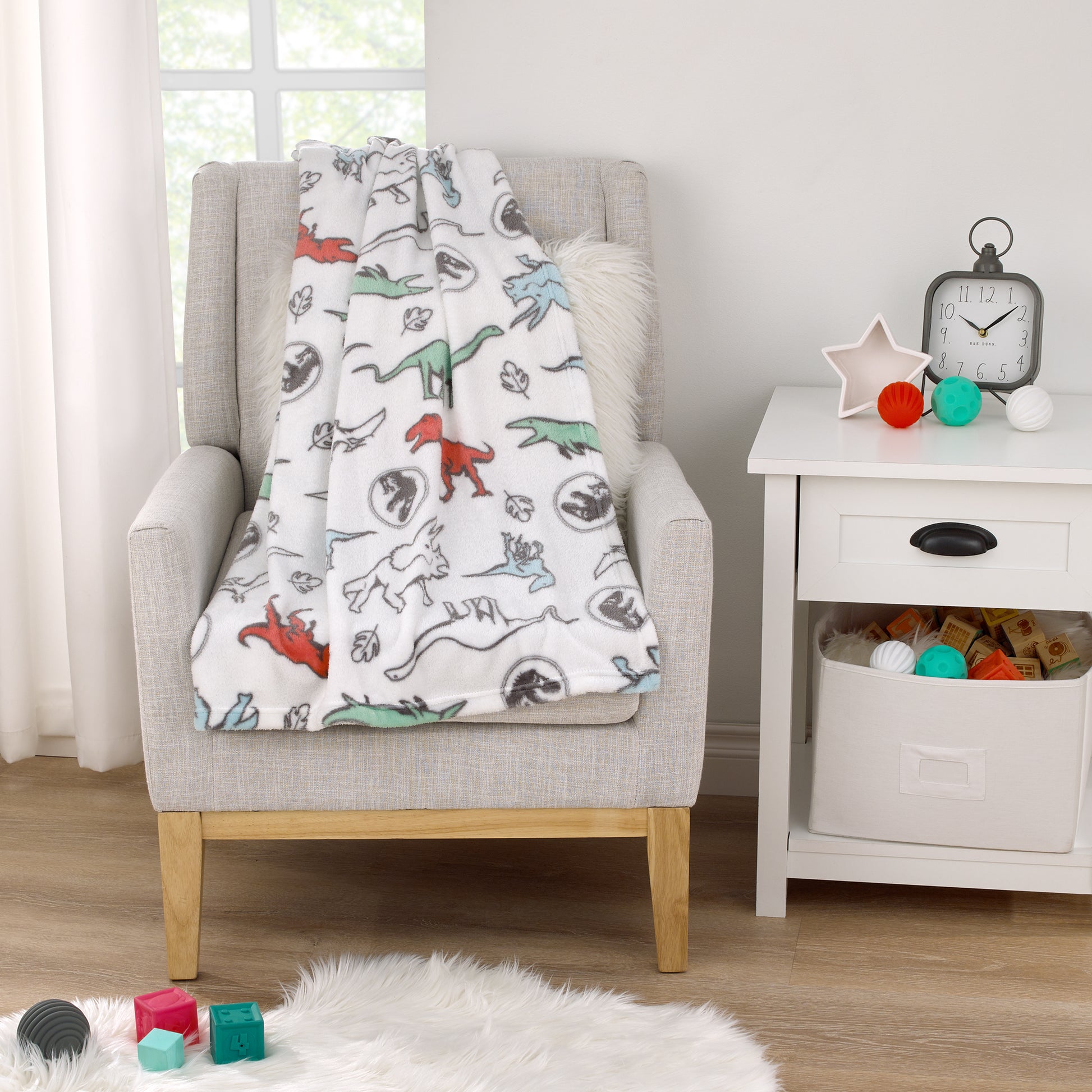 Welcome to the Universe Baby Jurassic World White, Blue, Red and Green Dinosaur Super Soft Baby Blanket