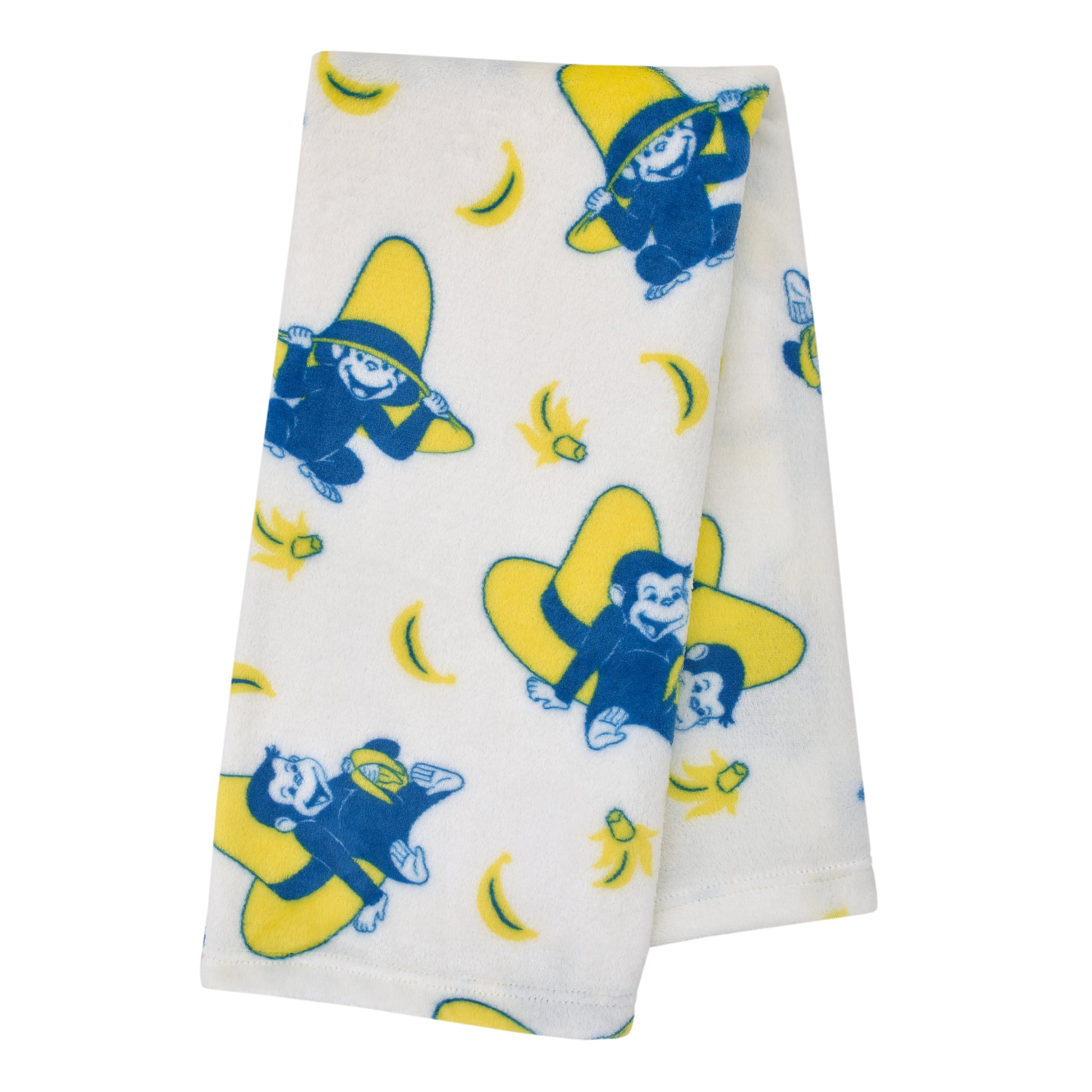 Welcome to the Universe Baby Curious George White, Navy and Yellow Hat and Bananas Super Soft Baby Blanket
