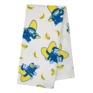 Welcome to the Universe Baby Curious George White, Navy and Yellow Hat and Bananas Super Soft Baby Blanket