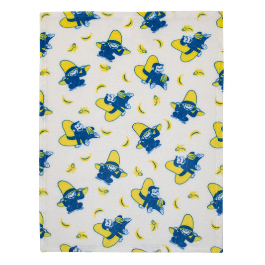 Welcome to the Universe Baby Curious George White, Navy and Yellow Hat and Bananas Super Soft Baby Blanket