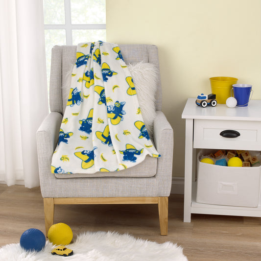 Welcome to the Universe Baby Curious George White, Navy and Yellow Hat and Bananas Super Soft Baby Blanket