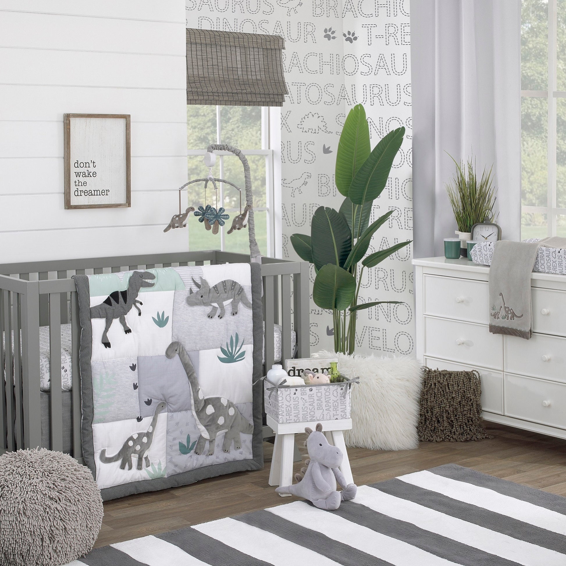 NoJo Baby-Saurus Gray Brontosaurus and Palm Tree Musical Mobile