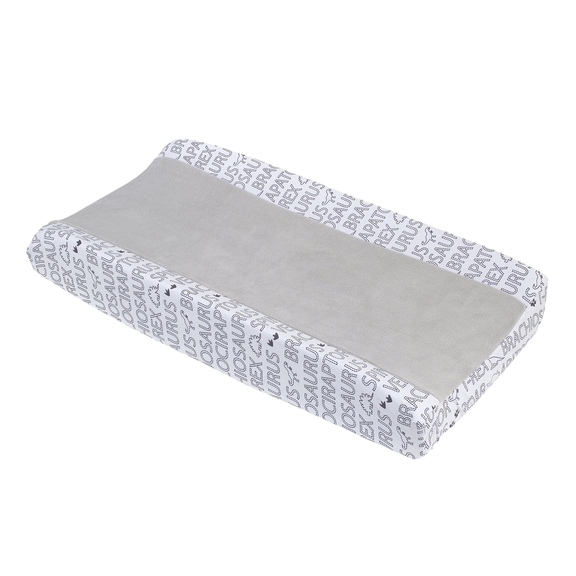 NoJo Baby-Saurus Gray and White Super Soft Word Print Changing Pad Cover