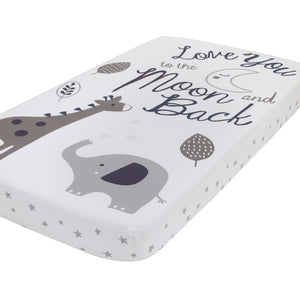 NoJo Love You To The Moon - 100% Cotton Grey and White Elephant and Giraffe Nursery Photo Op Fitted Crib Sheet  