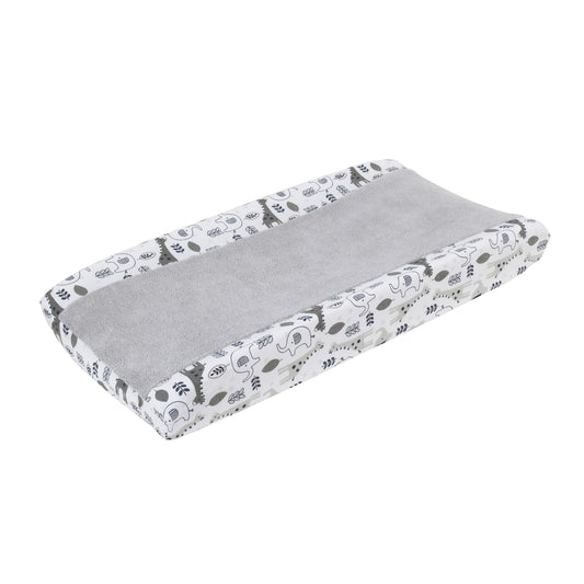 NoJo Love You To The Moon - Grey and White Elephant and Giraffe Plush Changing Pad Cover