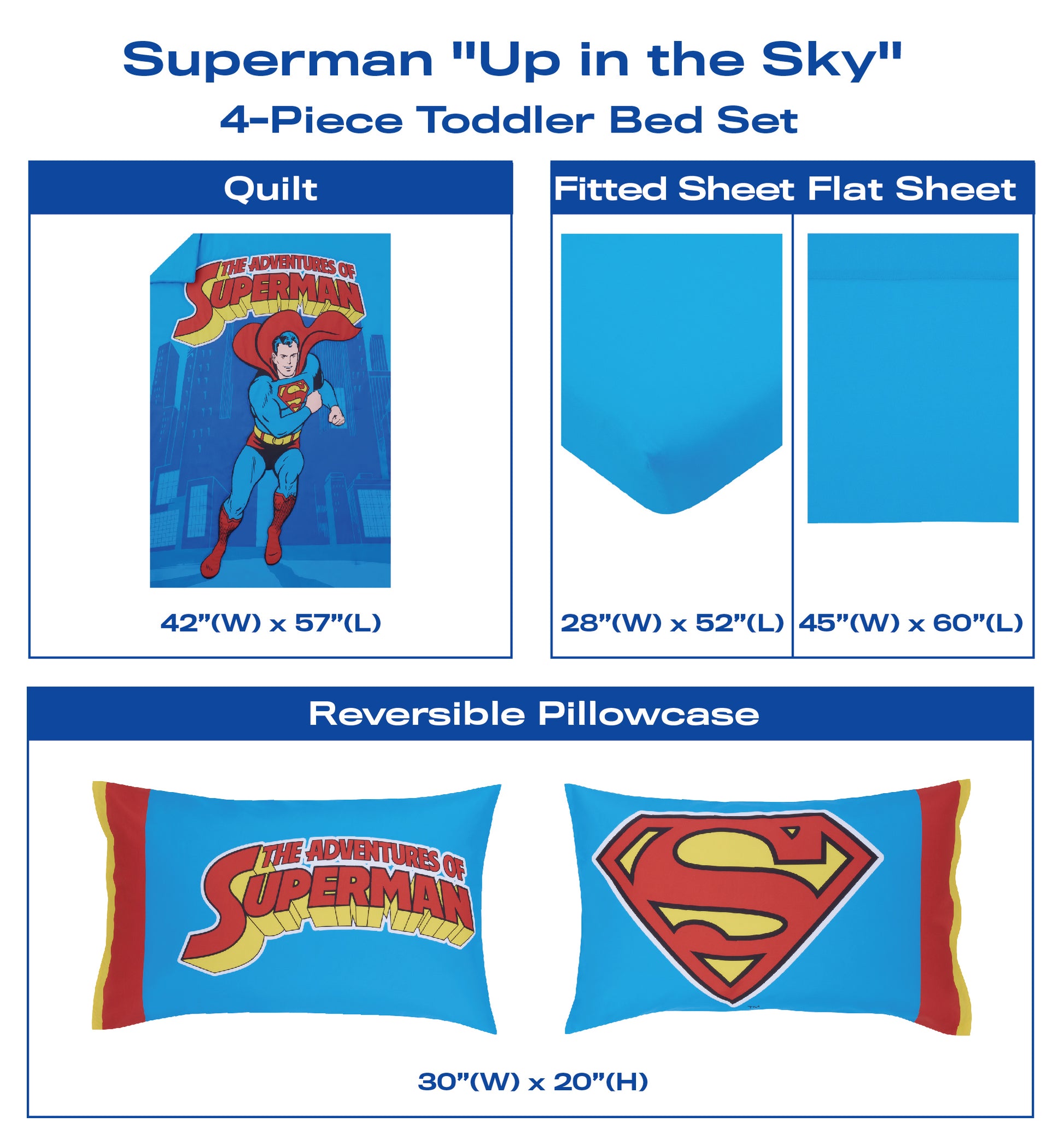 NoJo Warner Bros Superman "Up In The Sky" 4 Piece Toddler Bed Set