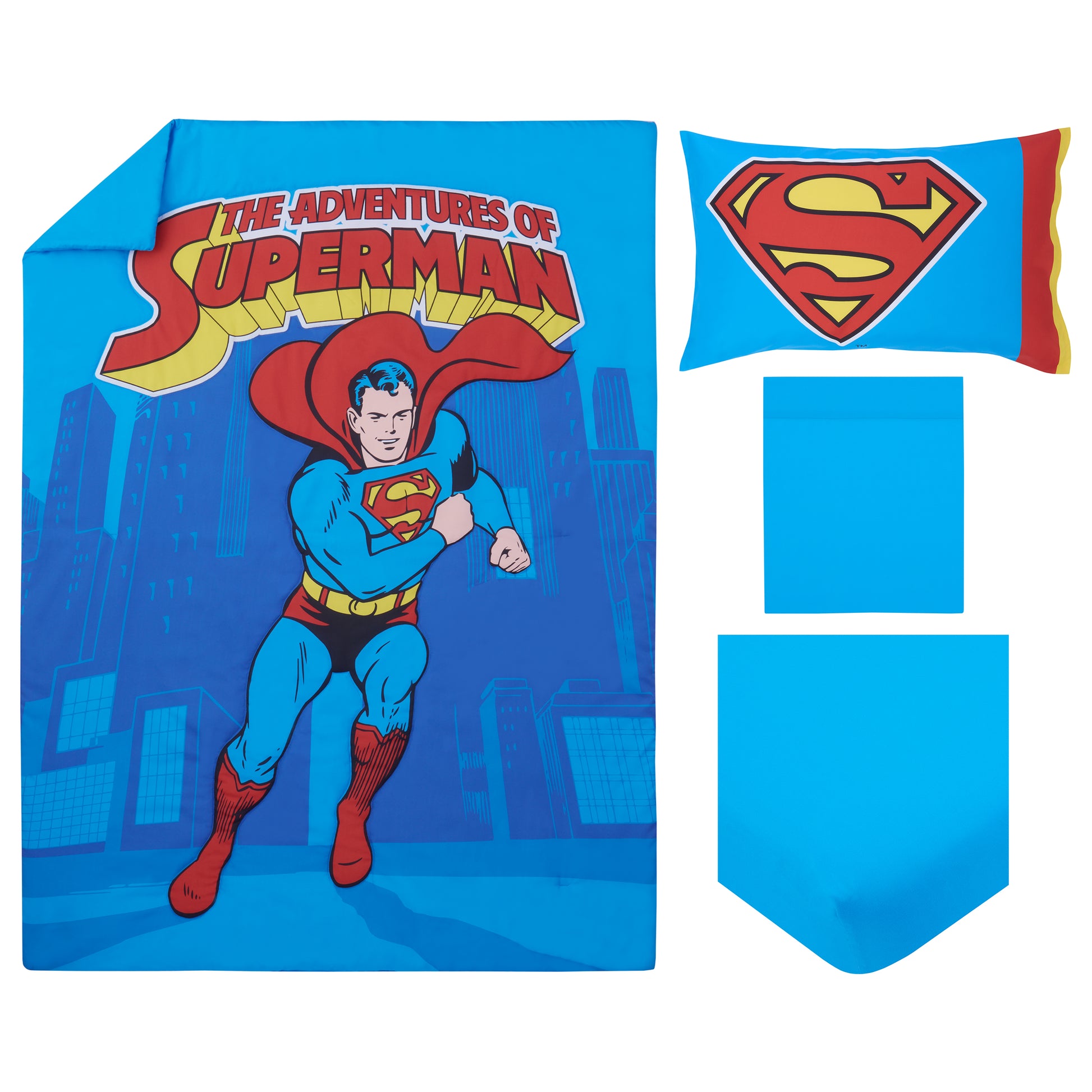 NoJo Warner Bros Superman "Up In The Sky" 4 Piece Toddler Bed Set
