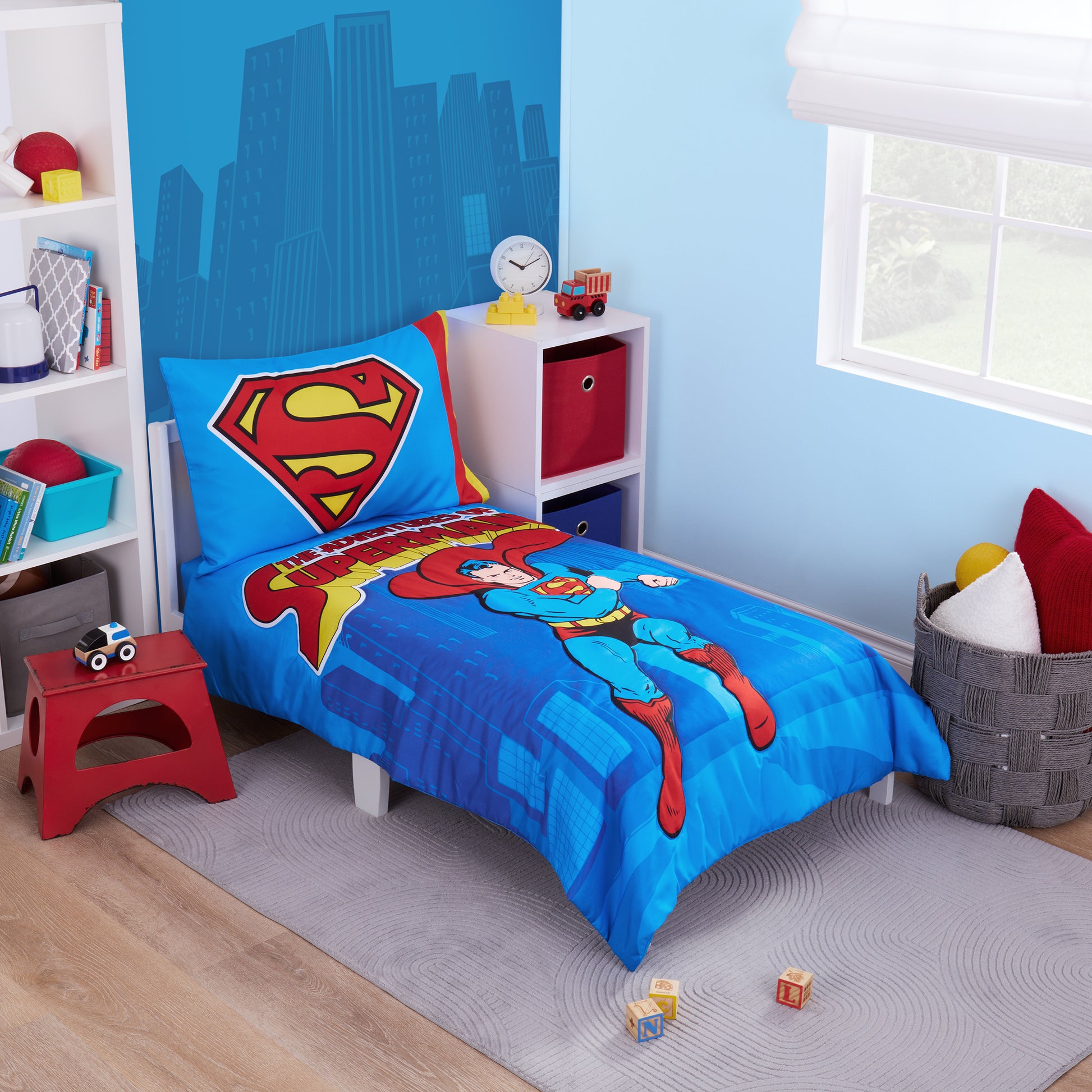 NoJo Warner Bros Superman "Up In The Sky" 4 Piece Toddler Bed Set