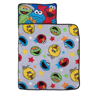 Sesame Street Adventures Blue, Yellow and Red Elmo, Big Bird, Oscar the Grouch and Cookie Monster Toddler Nap Mat