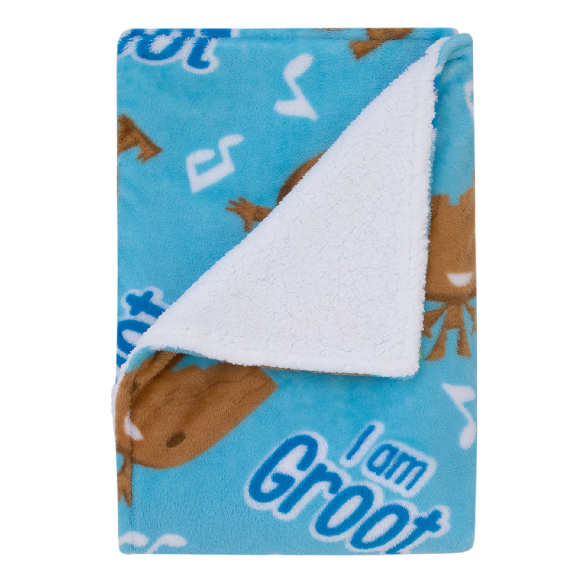 Marvel I Am Groot Blue and Brown Super Soft Sherpa Baby Blanket