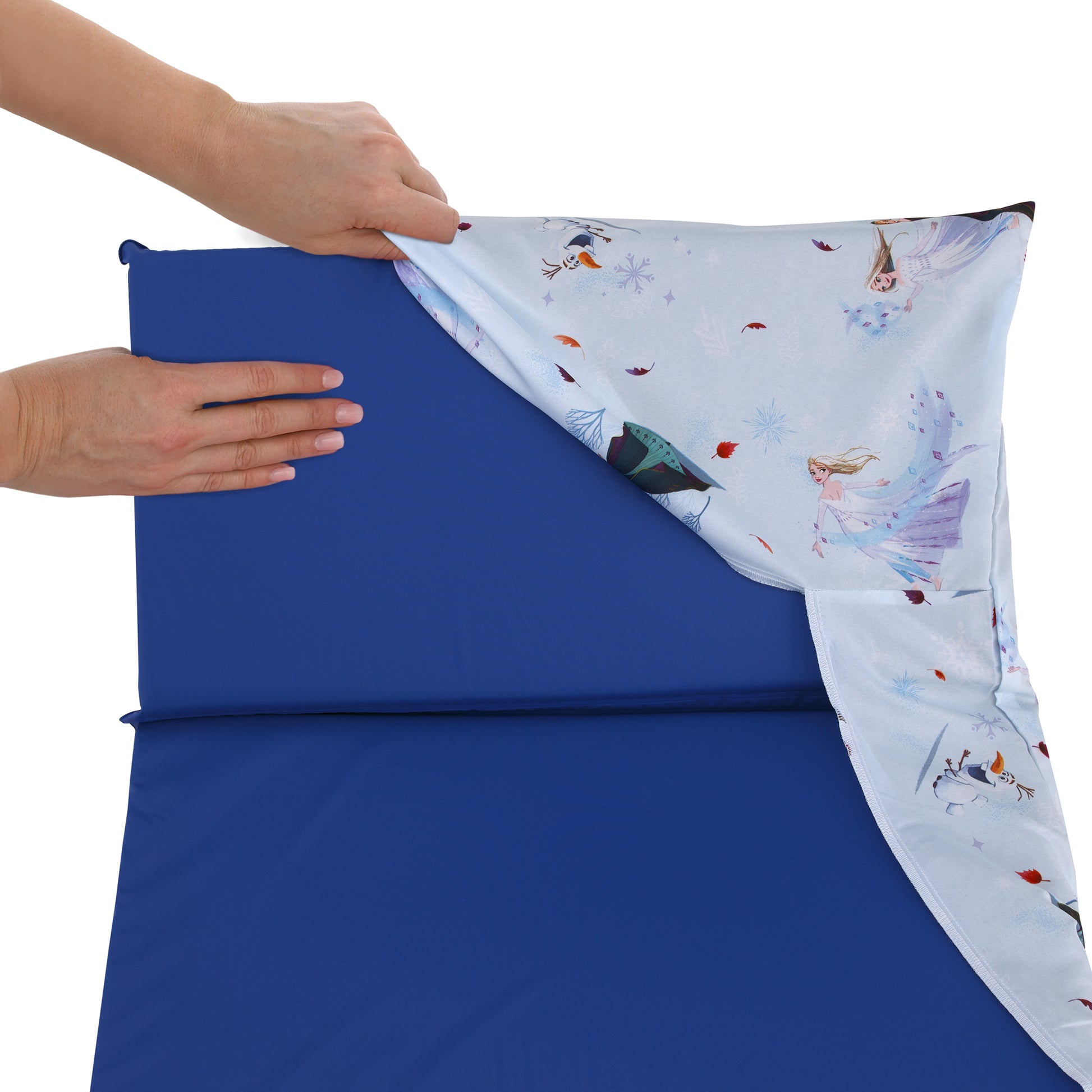 Disney Frozen Winter Cheer Lavender, Aqua, Green and White Anna, Elsa and Olaf Preschool Nap Pad Sheet
