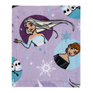 Disney Frozen Winter Cheer Lavender, Aqua, Green and White, Anna, Elsa and Olaf Toddler Blanket