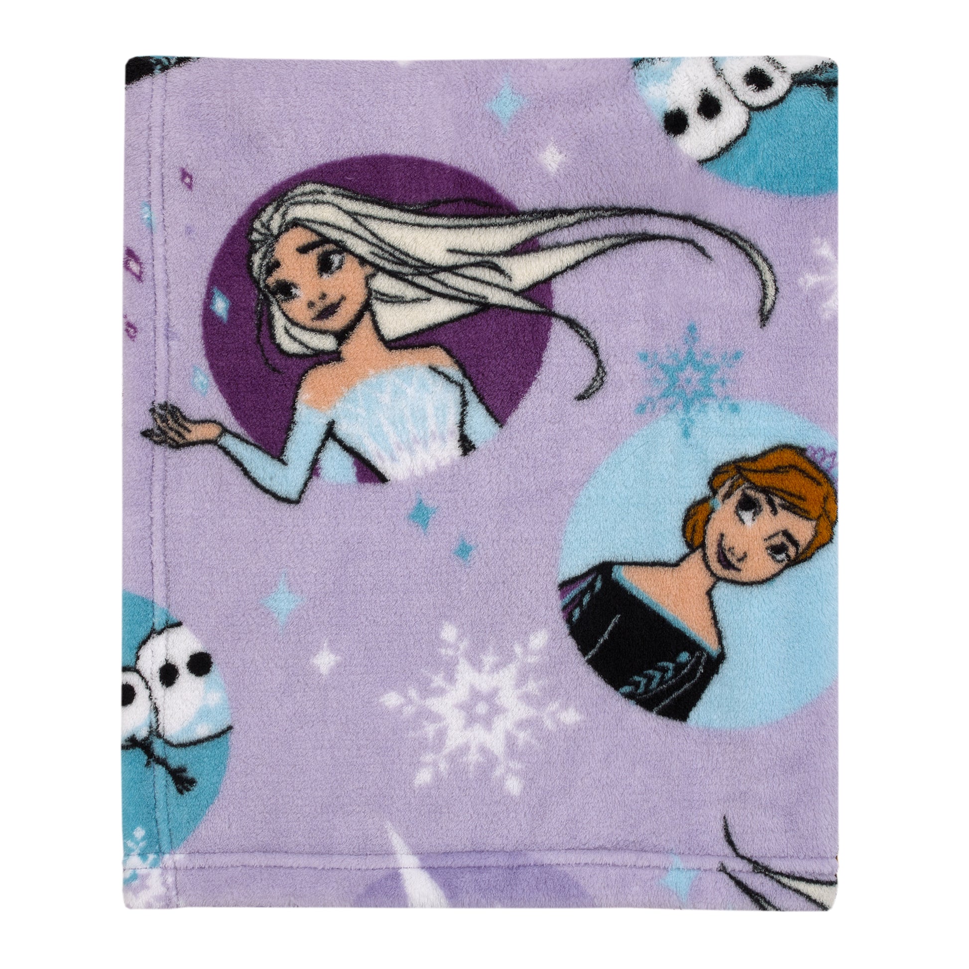Disney Frozen Winter Cheer Lavender, Aqua, Green and White, Anna, Elsa and Olaf Toddler Blanket