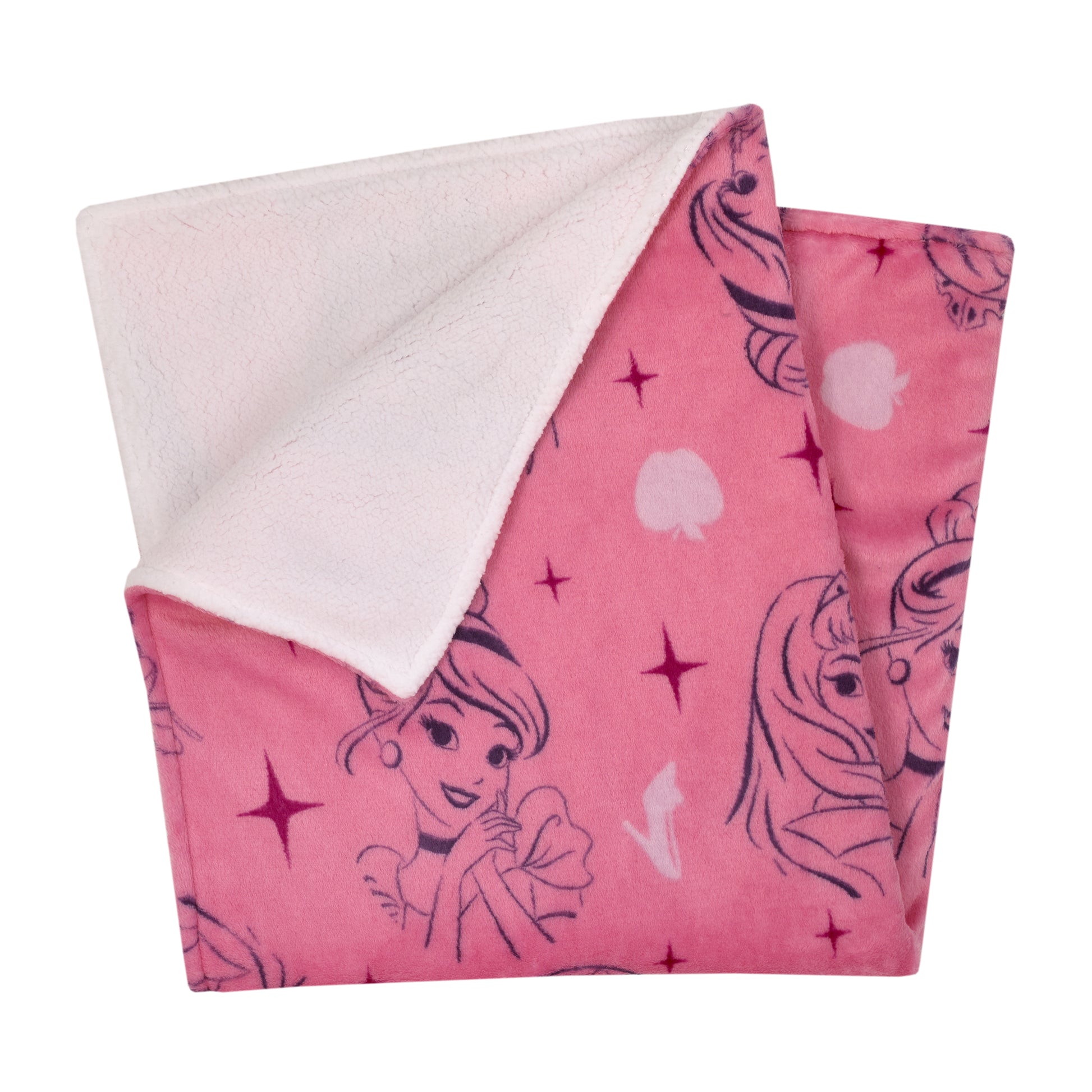 Disney Princess Pink and Purple Tiaras Super Soft Sherpa Baby Blanket