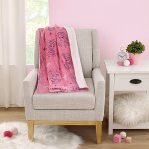 Disney Princess Pink and Purple Tiaras Super Soft Sherpa Baby Blanket