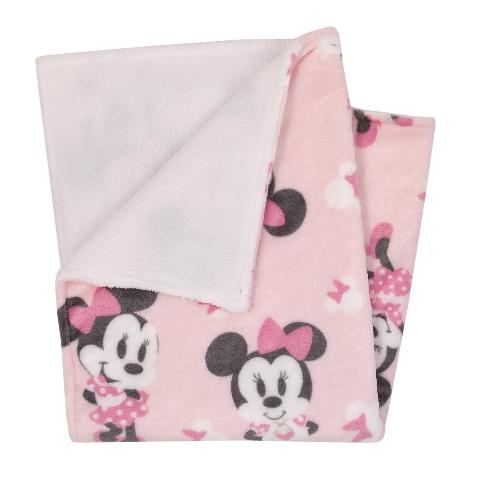 Disney Minnie Mouse Pink, White and Black Bows Super Soft Sherpa Baby Blanket