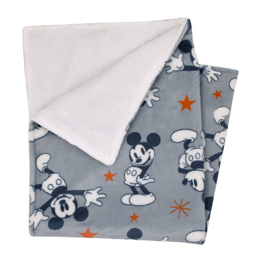 Disney Mickey Mouse Gray, Navy, White and Red Stars Super Soft Sherpa Baby Blanket