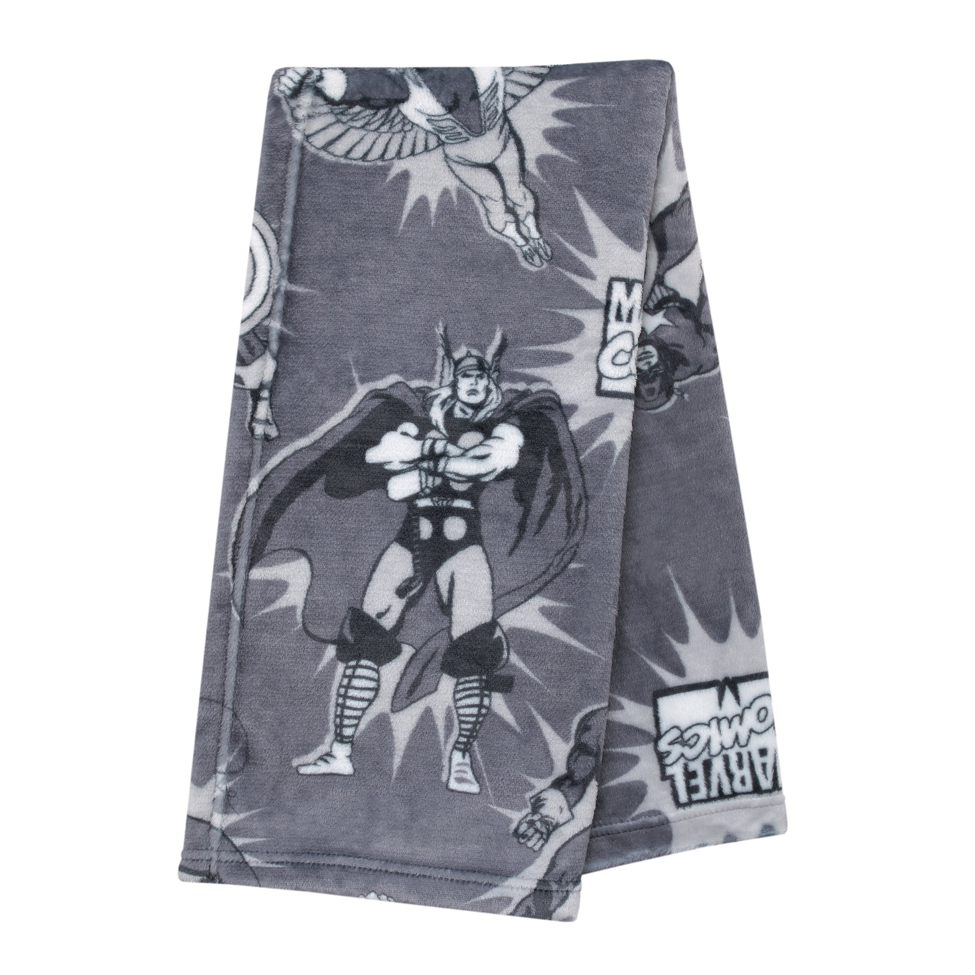 Marvel Comics Grey and White Thor, The Hulk, Spider-Man, Falcon, Captain America and Iron Man Super Soft Baby Blanket