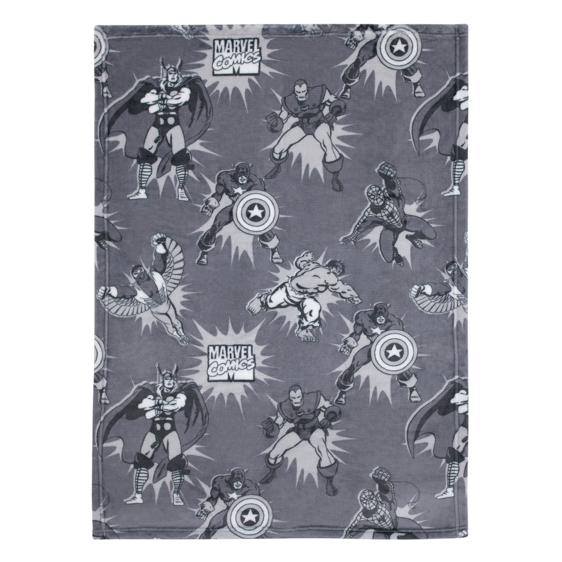 Marvel Comics Grey and White Thor, The Hulk, Spider-Man, Falcon, Captain America and Iron Man Super Soft Baby Blanket