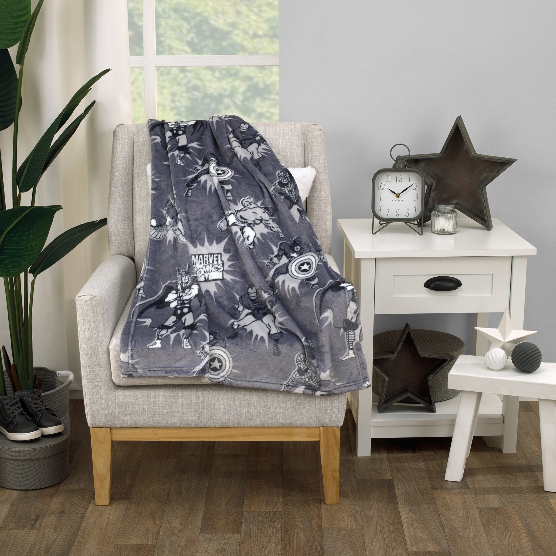 Marvel Comics Grey and White Thor, The Hulk, Spider-Man, Falcon, Captain America and Iron Man Super Soft Baby Blanket