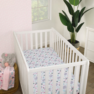 Carter's Floral Elephant White Multi Colored Super Soft Fitted Crib Sheet