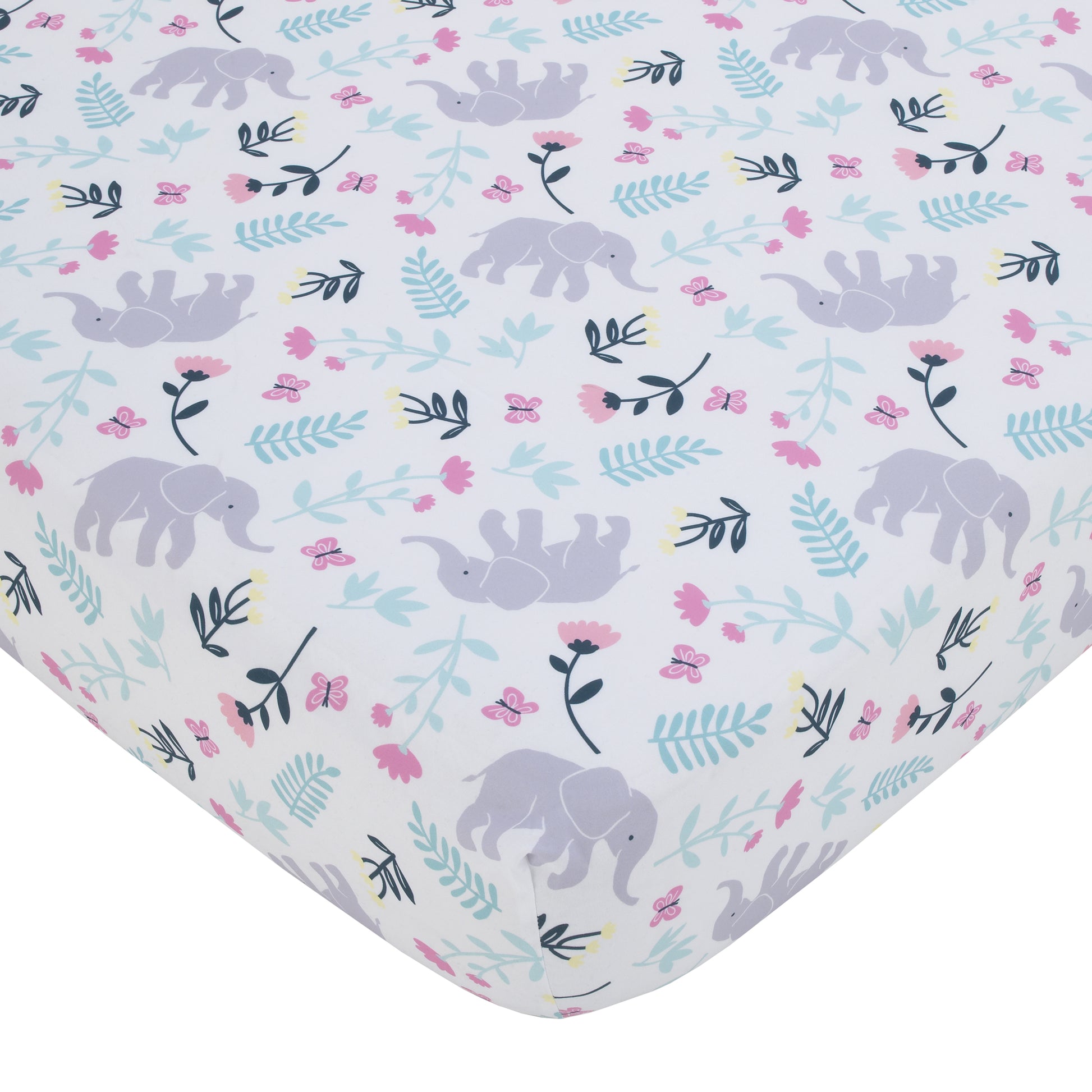 Carter's Floral Elephant White Multi Colored Super Soft Fitted Crib Sheet