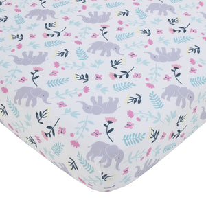 Carter's Floral Elephant White Multi Colored Super Soft Fitted Crib Sheet
