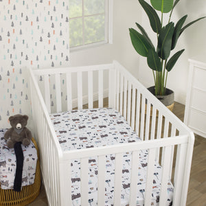 Carter's Woodland Friends White and Multi Colored Bear, Fox, Squirrel, Tree, and Camper Fitted Crib Sheet