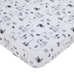 Carter's Woodland Friends Gray Multi Colored Bear and Fox, Squirrel, Tree, Tent, and Campfire 3 Piece Nursery Crib Bedding Set - Comforter, Fitted Crib Sheet, and Crib Skirt