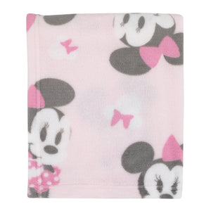 Disney Minnie Mouse Pastel Pink, White and Black Bows and Icons Super Soft Baby Blanket