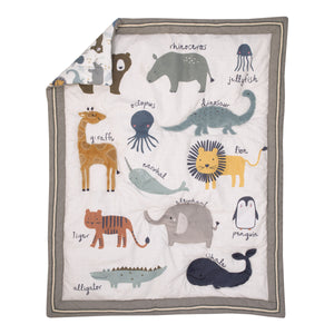 NoJo Zoo Animals White and Gray 4 Pc Crib Bedding Set